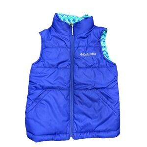 Columbia Reversible Blue Full Zip Fleece Puffer Vest Kids 4/5 XXS Aztec Print
